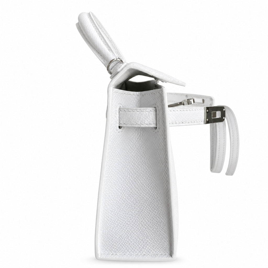 Fully hand-sewn👉Second generation Mini Kelly 19cm imported Epsom leather pure white silver buckle