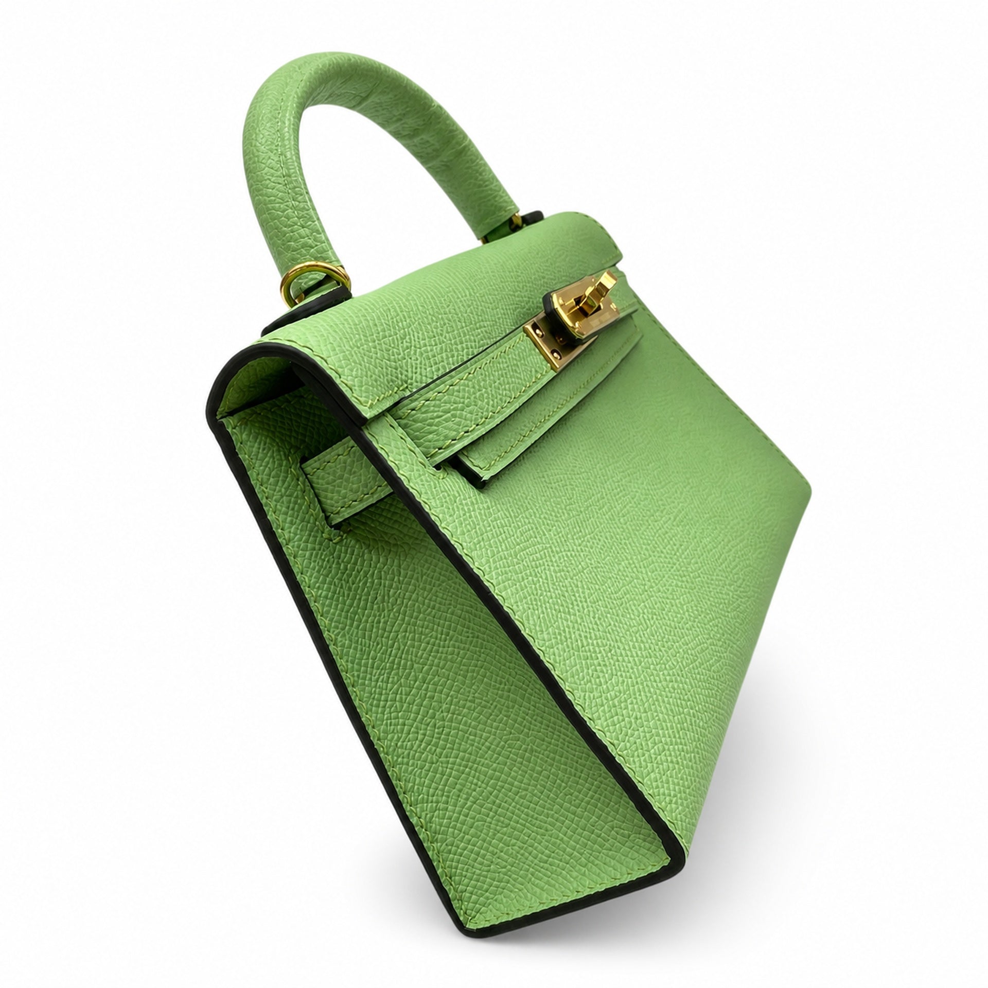 In stock: second generation Kelly 19cm imported Epsom leather avocado green 🥑 gold and silver buckle wax thread