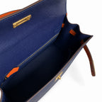 Custom order💕kelly25 sapphire blue with classic orange epsom frosted gold buckle handmade
