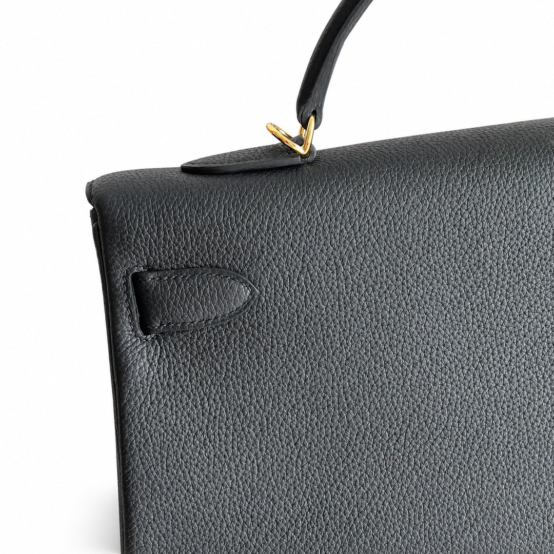 Kelly40cm togo original royal calfskin ck89 black top craftsmanship wax thread full stitching gold buckle