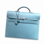 Kelly briefcase 38cm Epsom leather 75 Bleu Jean denim blue top handcraft! Counter quality!