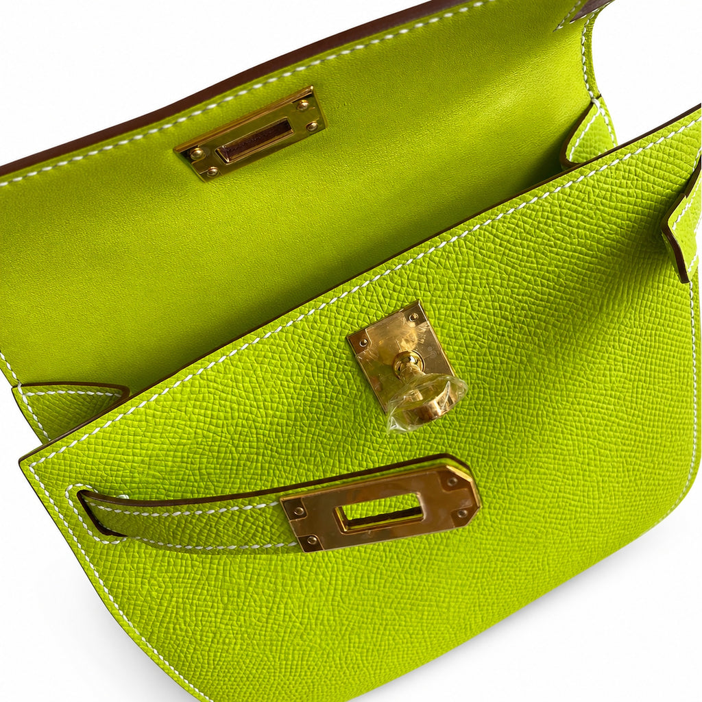 Fully hand-sewn👉Second generation Mini Kelly 19cm imported Epsom leather apple green gold buckle