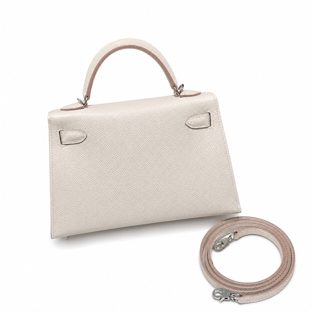 Style: mini kelly Color: ck10/craie Size: 19*12*5.5cm Leather: epsom From France Hardware: silver Mini Kelly second generation, milkshake white, French imported cowhide, silver buckle, high-end handma