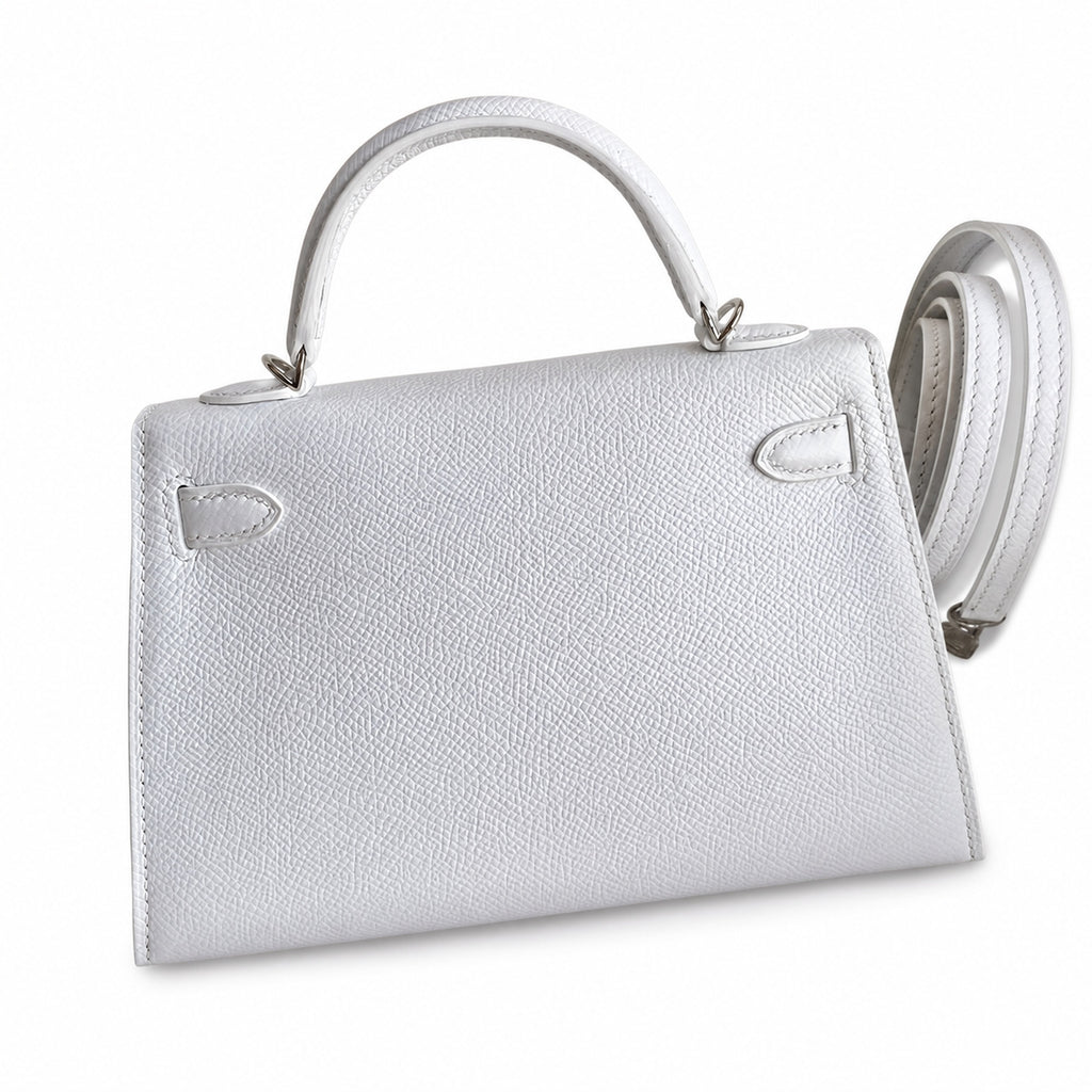 Fully hand-sewn👉Second generation Mini Kelly 19cm imported Epsom leather pure white silver buckle