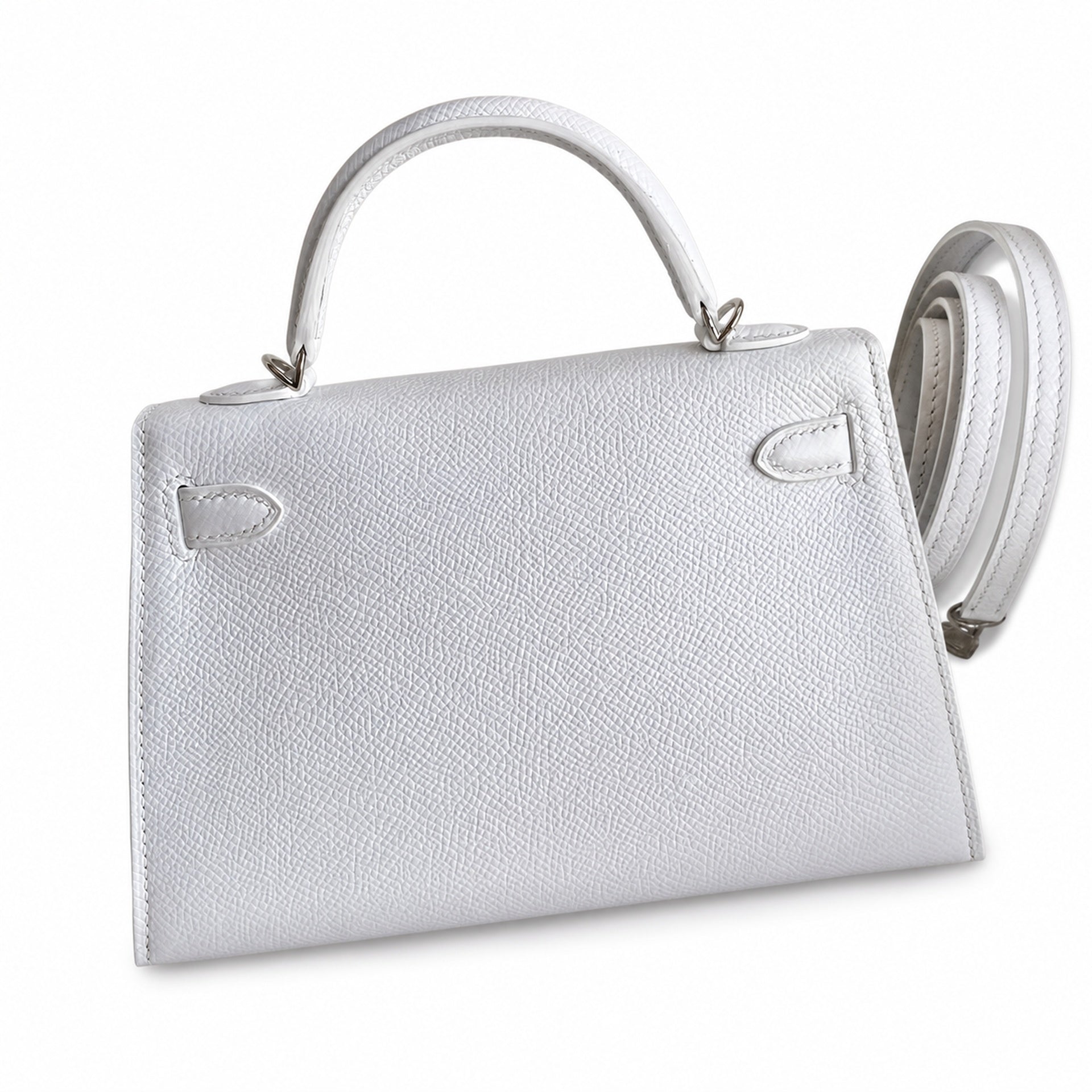 Fully hand-sewn👉Second generation Mini Kelly 19cm imported Epsom leather pure white silver buckle