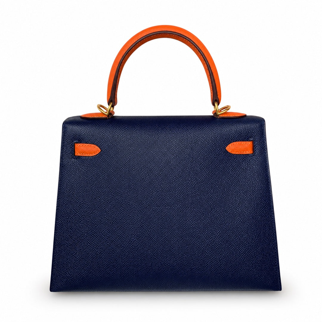Custom order💕kelly25 sapphire blue with classic orange epsom frosted gold buckle handmade