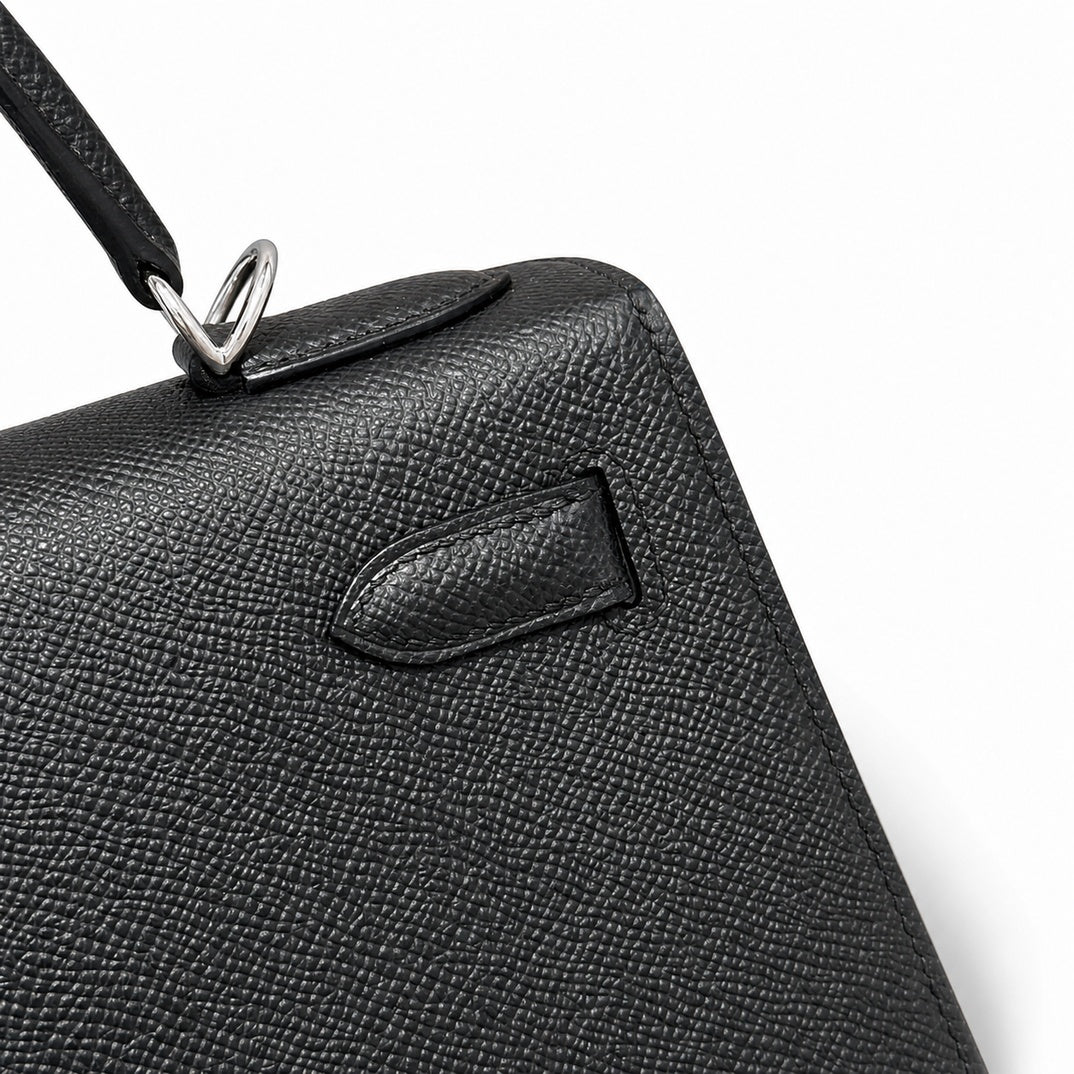 kelly32cm, ck89/Black, Epsom, sliver, all handmade‼ ️Kelly 32cm, black, palm print, silver buckle, high-end handmade exclusive customization‼ ️Purely hand-made nails, hand-engraved hardware, fine stee