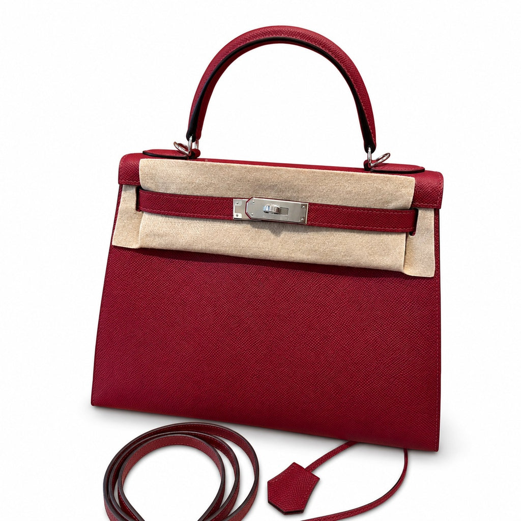 kelly28cm, K1/Rouge Grenat, Epsom, sliver, all handmade‼ ️Kelly 28cm, pomegranate red, palm print, silver buckle, high-end handmade exclusive customization‼ ️Purely hand-made nails, hand-engraved hard