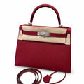 kelly28cm, K1/Rouge Grenat, Epsom, sliver, all handmade‼ ️Kelly 28cm, pomegranate red, palm print, silver buckle, high-end handmade exclusive customization‼ ️Purely hand-made nails, hand-engraved hard