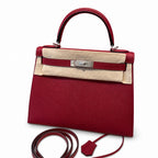 kelly28cm, K1/Rouge Grenat, Epsom, sliver, all handmade‼ ️Kelly 28cm, pomegranate red, palm print, silver buckle, high-end handmade exclusive customization‼ ️Purely hand-made nails, hand-engraved hard