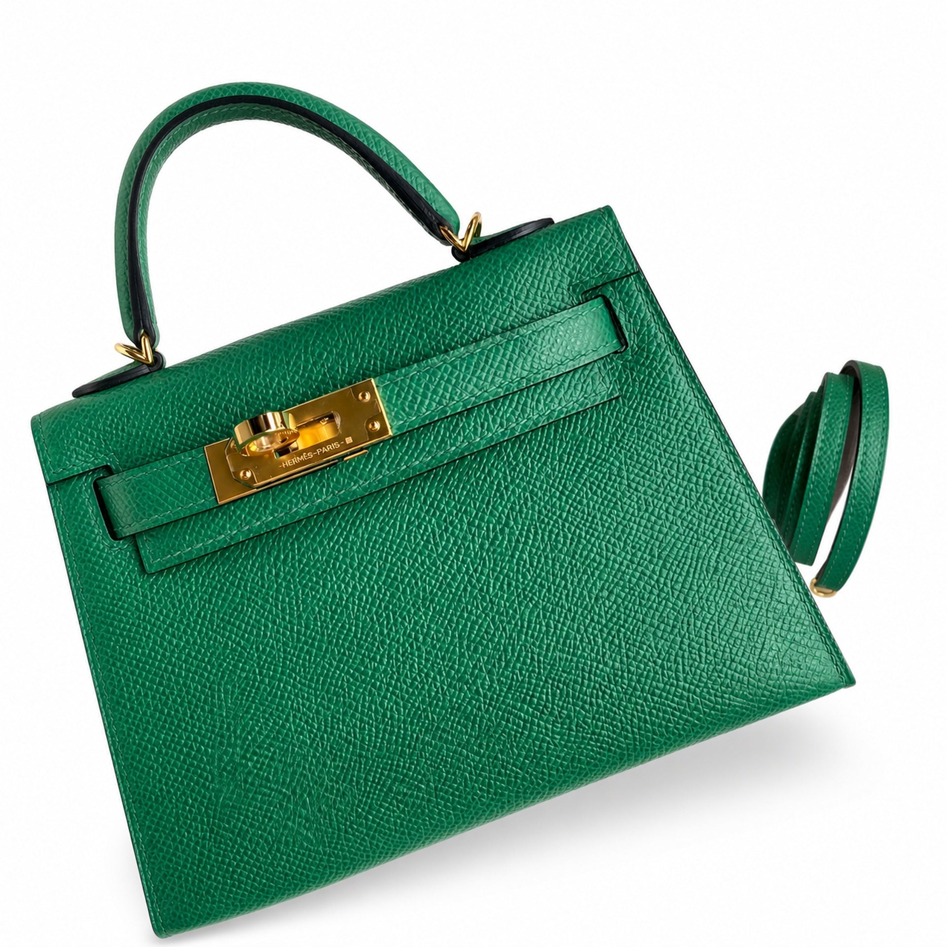 Fully hand-sewn👉Second generation Mini Kelly 19cm imported Epsom leather velvet green gold buckle