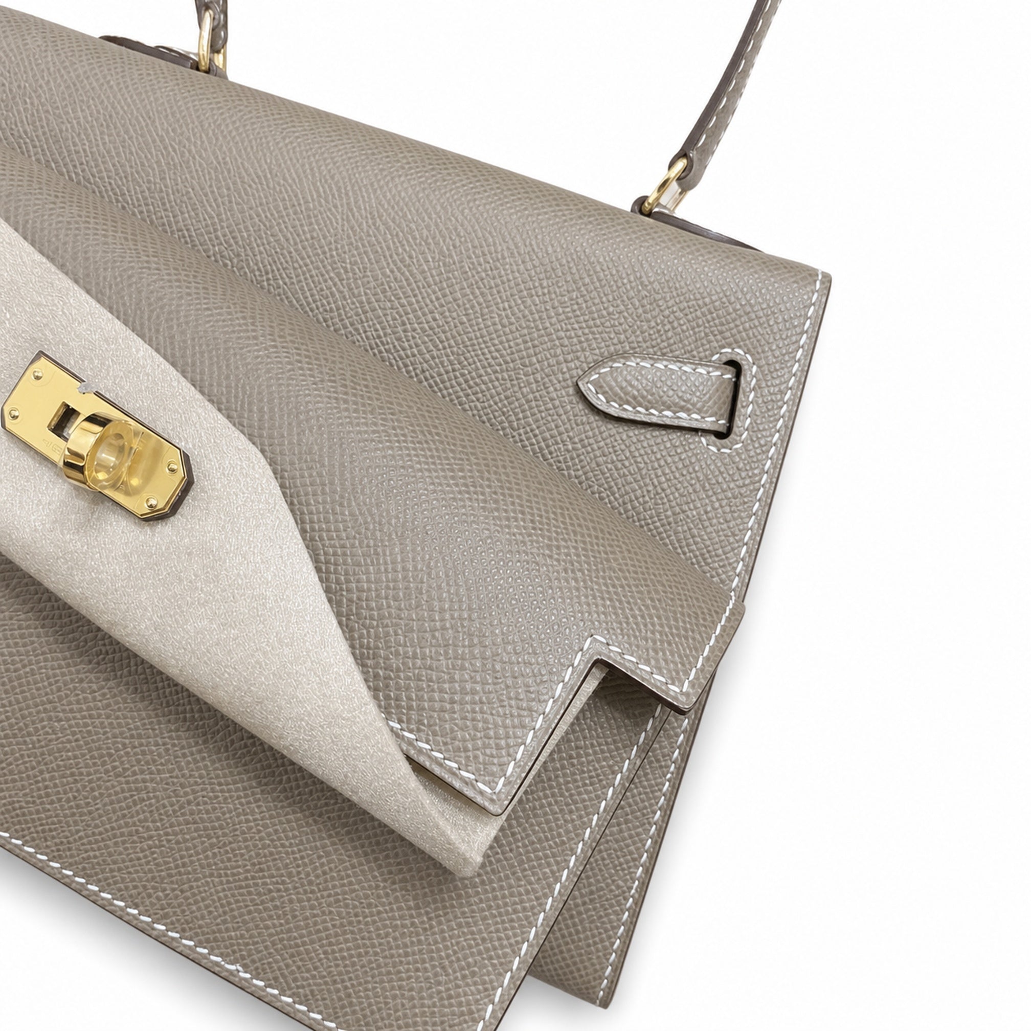 Kelly Desordre 20cm Sellier double-sided Epsom original palm print leather ck18 elephant gray Etoupe gold buckle GHw top hand sewing