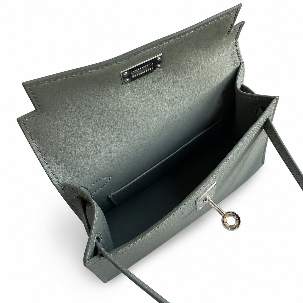 Fully hand-sewn👉Second generation Mini Kelly 19cm imported Epsom leather almond green silver buckle