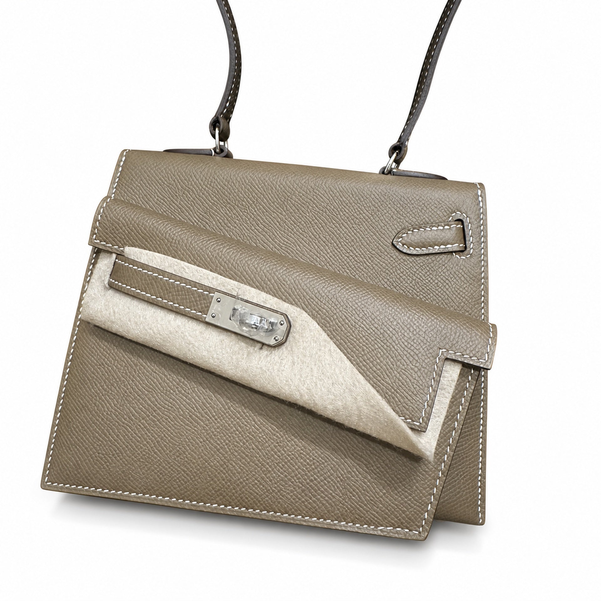 Kelly double-sided Desordre Epsom original palm print leather ck18 elephant gray Etoupe silver buckle PHW top hand sewing