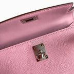 Second generation Mini Kelly 19cm Epsom leather, mallow purple, silver buckle