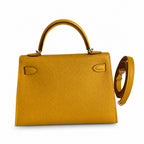 Fully hand-sewn👉Second generation Mini Kelly 19cm imported Epsom leather amber yellow silver buckle