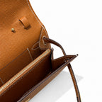 Style: Kelly to go Color: ck37/gold Size: 19*11.5*1.5cm Leather: epsom From France Hardware: gold Kelly crossbody bag, golden brown, cowhide, gold buckle, high-end handmade exclusive customization‼ ️P
