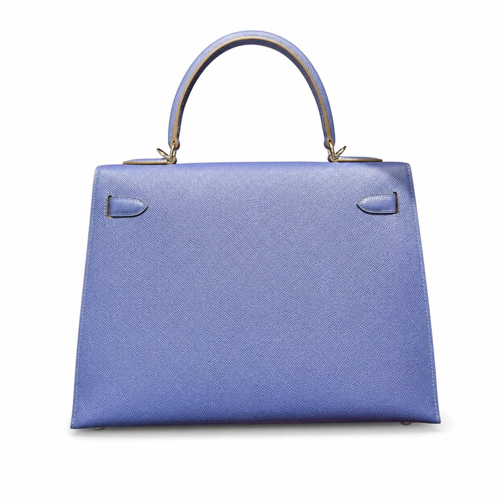 Kelly 32cm Epsom Leather 10 Craie Milkshake White R2 Blue Agate Bright Blue Top Handmade! Counter quality!
