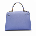 Kelly 32cm Epsom Leather 10 Craie Milkshake White R2 Blue Agate Bright Blue Top Handmade! Counter quality!