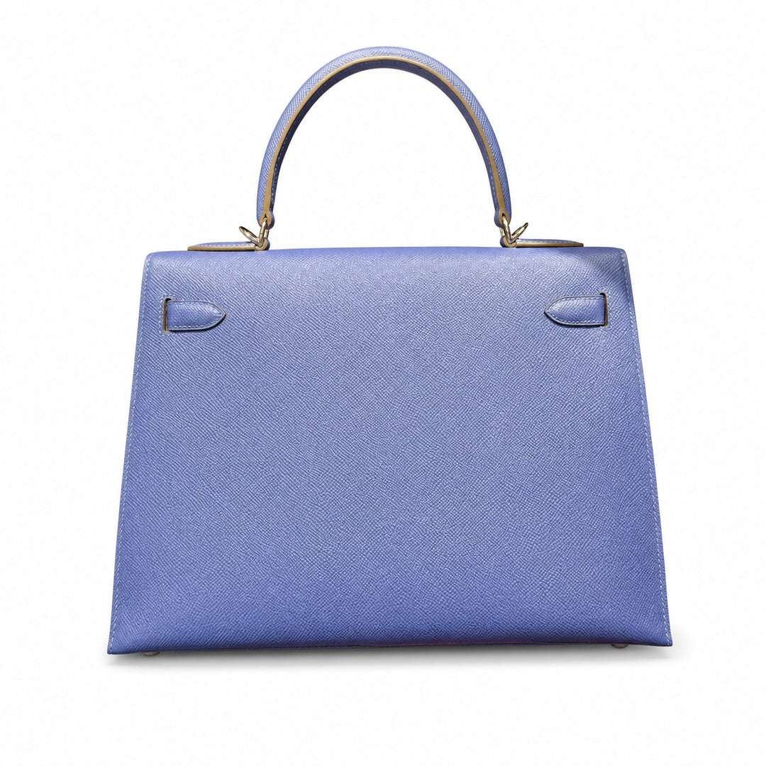 Kelly 32cm Epsom Leather 10 Craie Milkshake White R2 Blue Agate Bright Blue Top Handmade! Counter quality!
