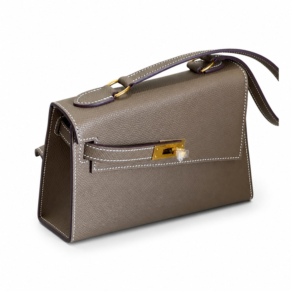 Latest new style 🆕 kelly latest style FW 2022 double-sided kelly epsom leather double-sided irregular design bold change new look more handsome and stylish 18 elephant gray gold buckle