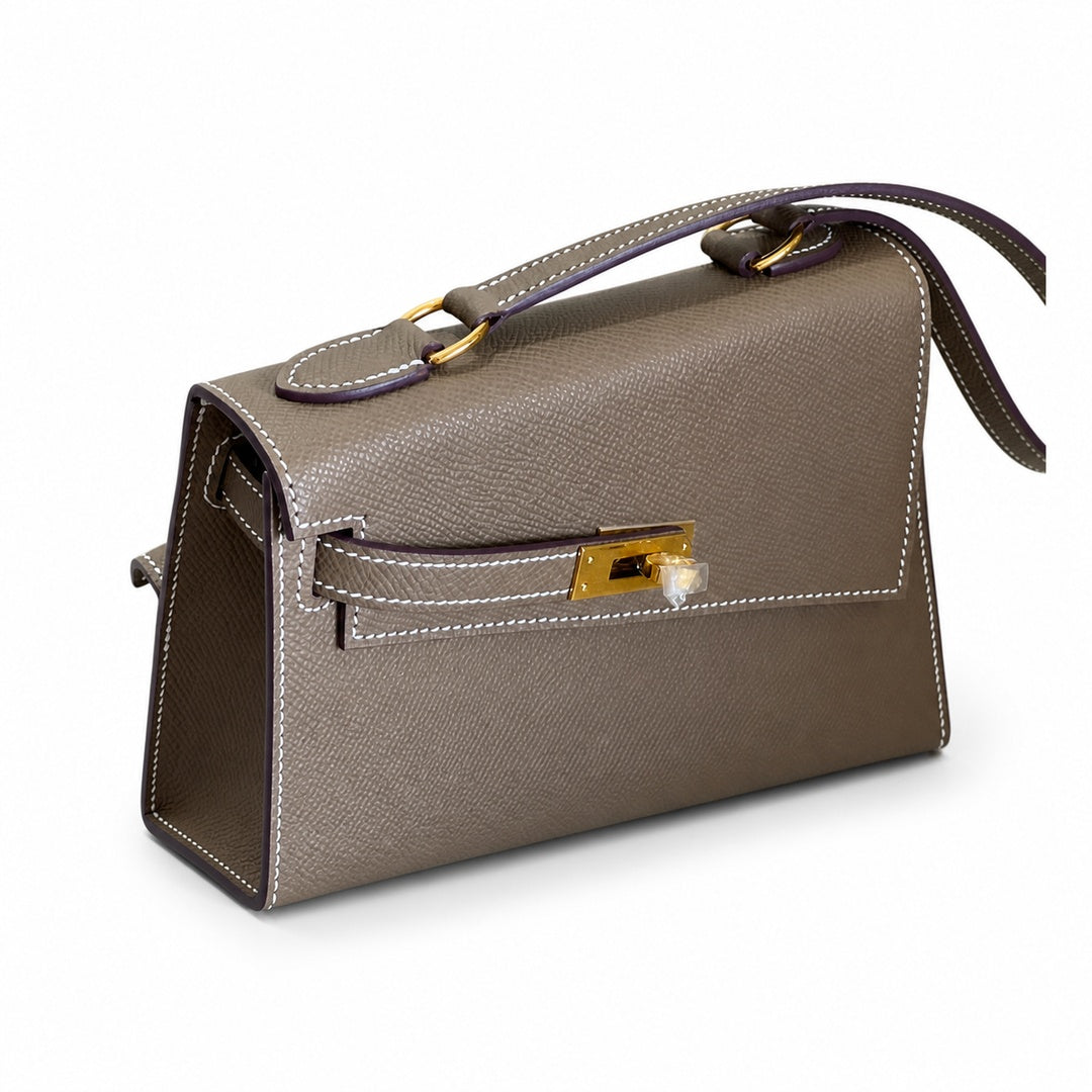 Latest new style 🆕 kelly latest style FW 2022 double-sided kelly epsom leather double-sided irregular design bold change new look more handsome and stylish 18 elephant gray gold buckle