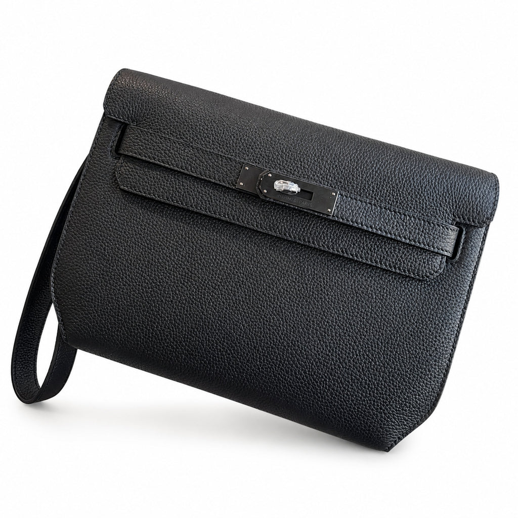 Kelly Depeches 25 clutch, Togo leather (with additional shoulder strap), can be worn cross-body, can be carried by hand or on the wrist, daily needs, seamless switch between business/leisure - central