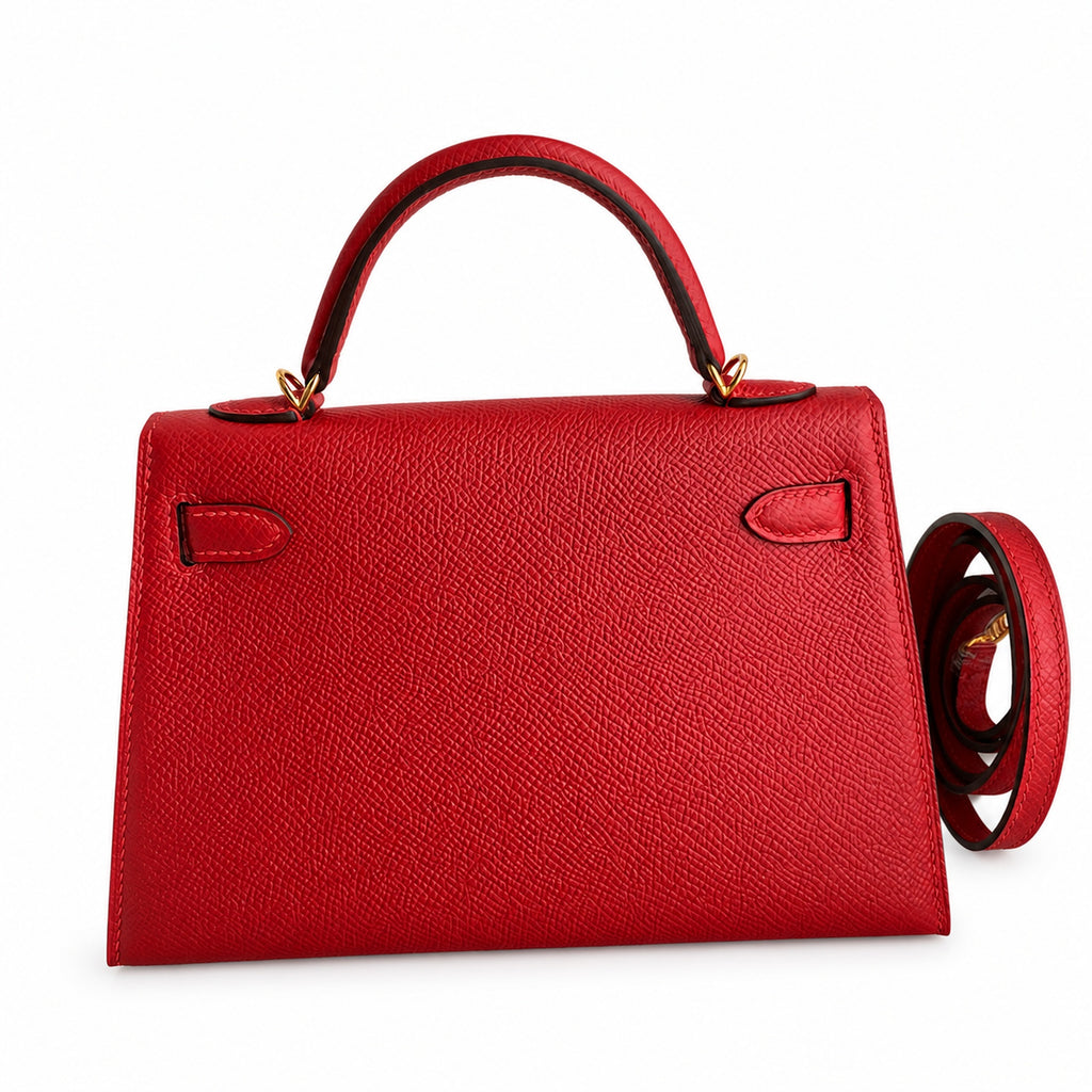 Fully hand-sewn👉Second generation Mini Kelly 19cm imported Epsom leather flag red gold buckle