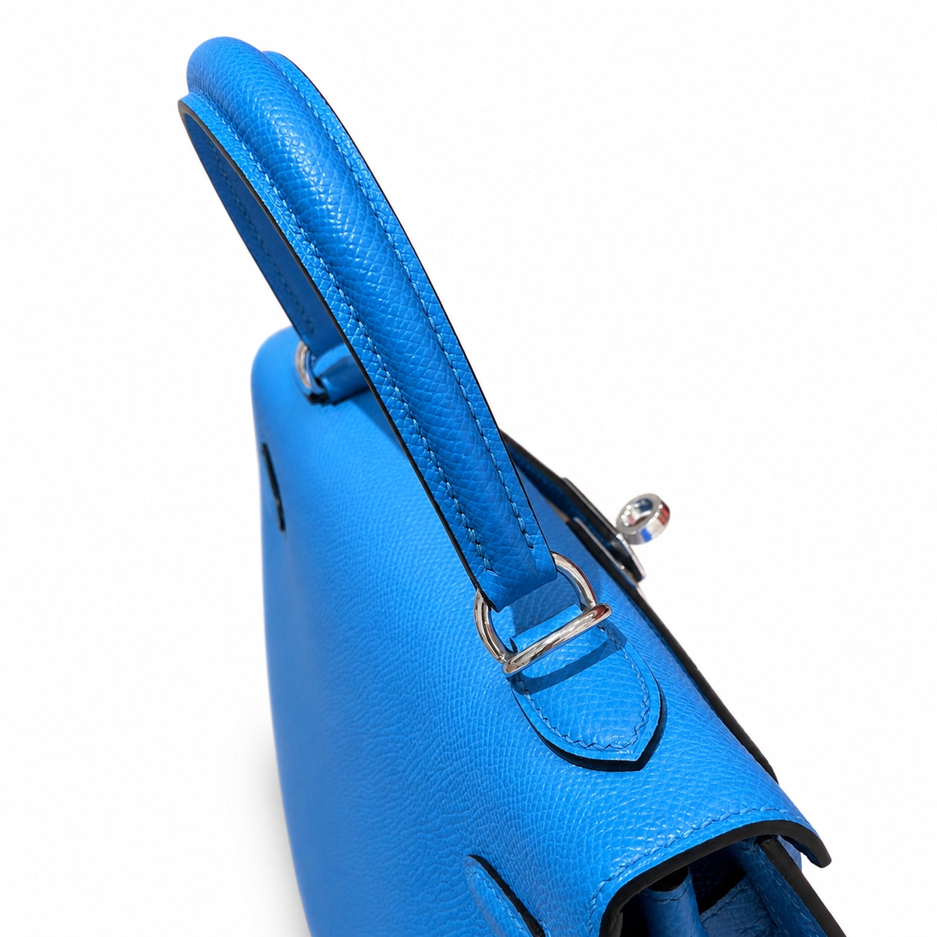 kelly25cm, OF/Blue fride, Epsom, sliver, all handmade‼ ️Kelly 25cm, Florida blue, palm print, silver buckle, high-end handmade exclusive customization‼ ️Purely hand-made nails, hand-engraved hardware,
