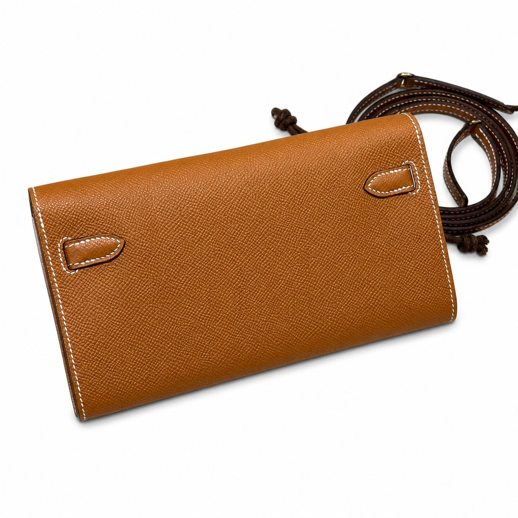 Style: Kelly to go Color: ck37/gold Size: 19*11.5*1.5cm Leather: epsom From France Hardware: gold Kelly crossbody bag, golden brown, cowhide, gold buckle, high-end handmade exclusive customization‼ ️P