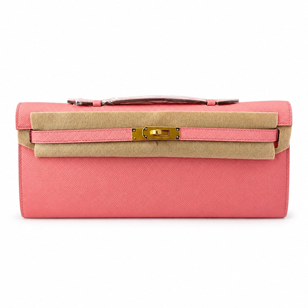 Kelly cut 31 clutch epsom milkshake powder gold buckle in stock