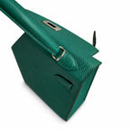 Fully hand-sewn👉Second generation Mini Kelly 19cm imported Epsom leather malachite green silver buckle