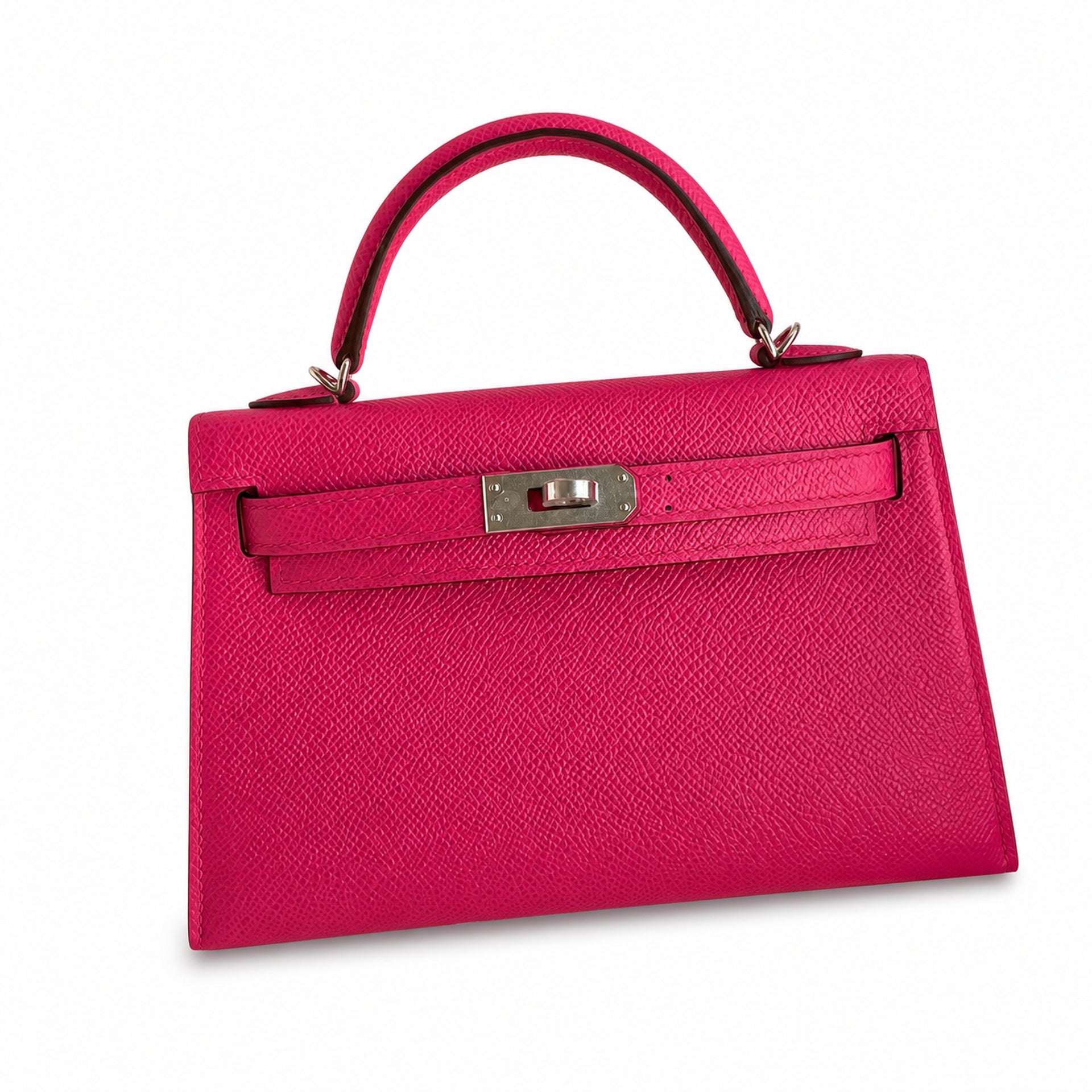 Ready stock: Fully hand-stitched 👉Second generation Mini Kelly 19cm imported Epsom leather pink silver buckle