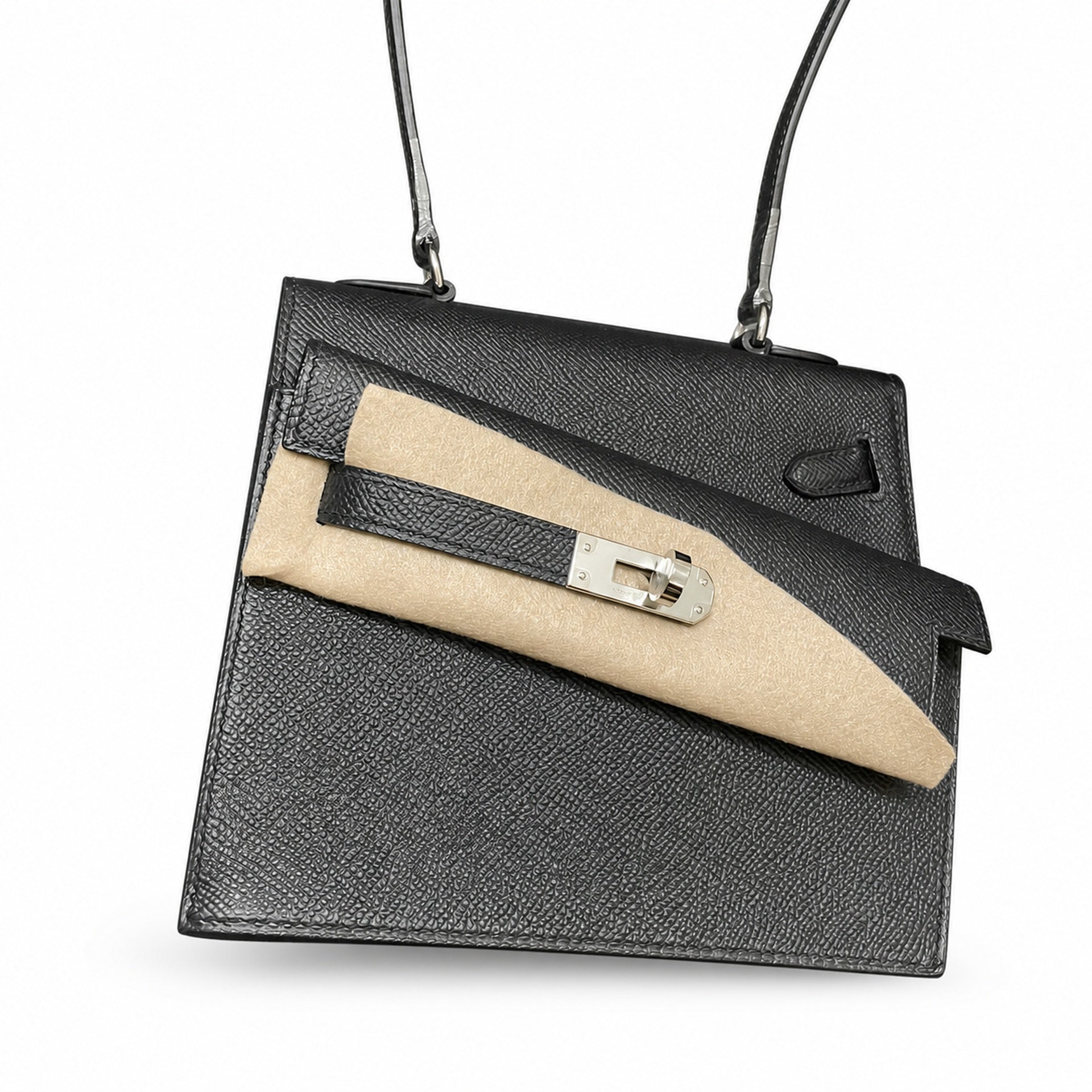 Kelly Desordre 20cm Sellier double-sided Epsom original palm print leather ck89 black Noir silver buckle PHw top hand sewing