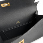 First generation handbag evening bag Kelly 22cm Epsom leather black gold buckle wax thread