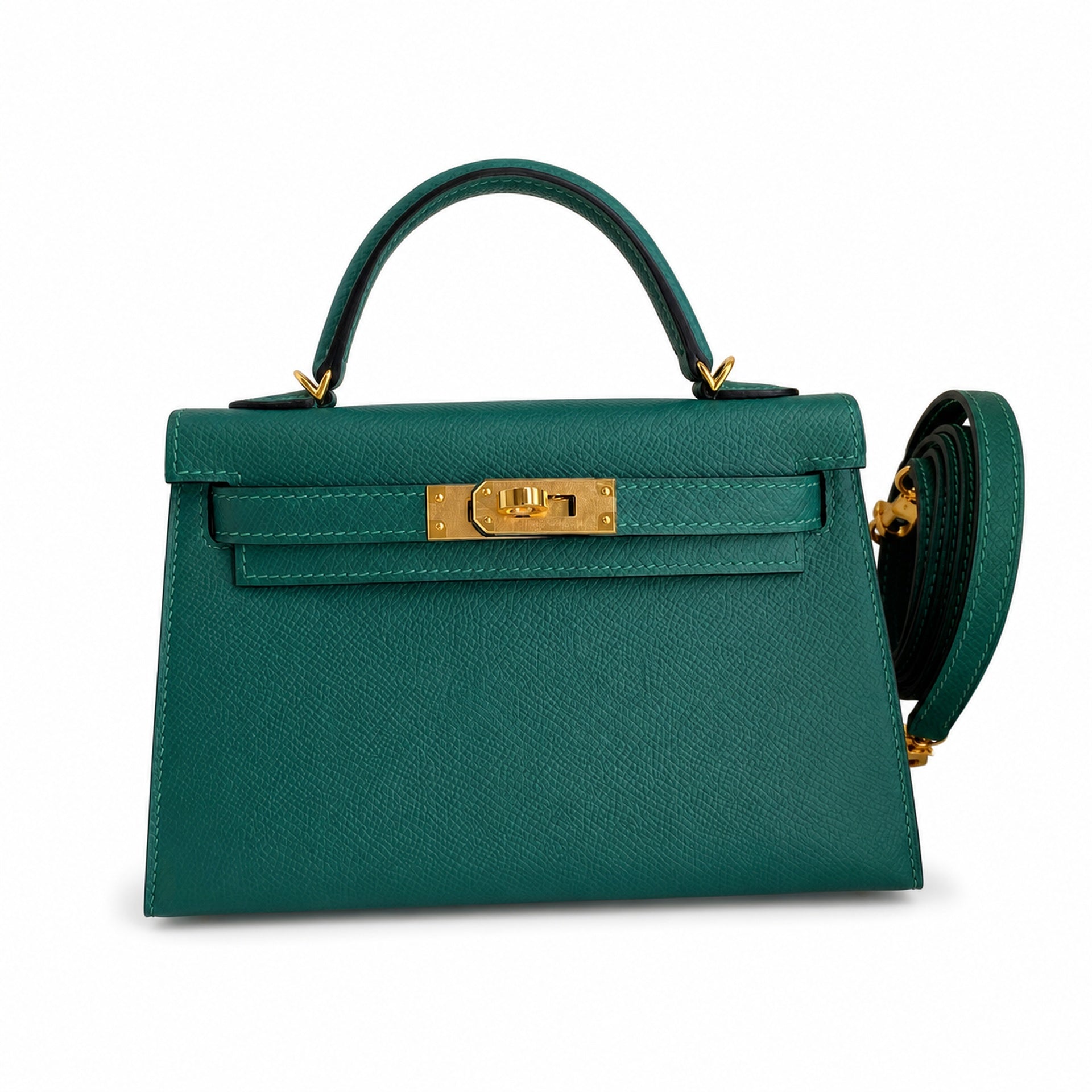 Fully hand-sewn👉Second generation Mini Kelly 19cm imported Epsom leather malachite green🦚 gold buckle