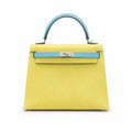 Kelly 28cm Epsom leather C9 Soufre goose egg yolk 3P BlueAtoll macaron blue top handcraft! Counter quality!