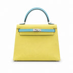 Kelly 28cm Epsom leather C9 Soufre goose egg yolk 3P BlueAtoll macaron blue top handcraft! Counter quality!