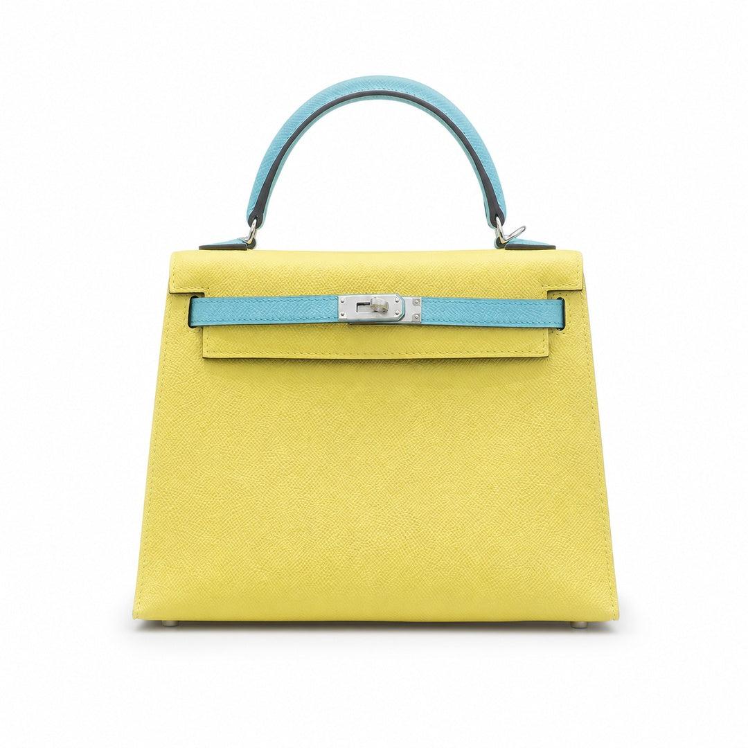 Kelly 28cm Epsom leather C9 Soufre goose egg yolk 3P BlueAtoll macaron blue top handcraft! Counter quality!