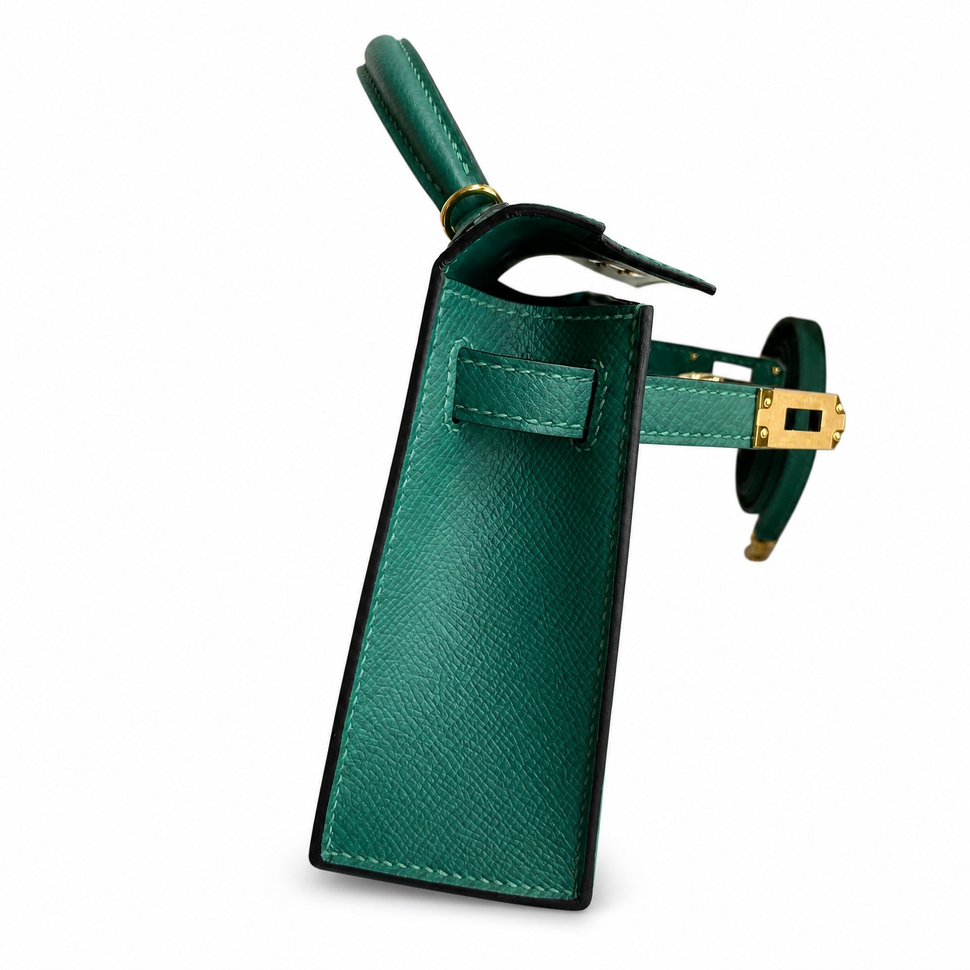 Fully hand-sewn👉Second generation Mini Kelly 19cm imported Epsom leather malachite green🦚 gold buckle