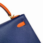 Custom order💕kelly25 sapphire blue with classic orange epsom frosted gold buckle handmade