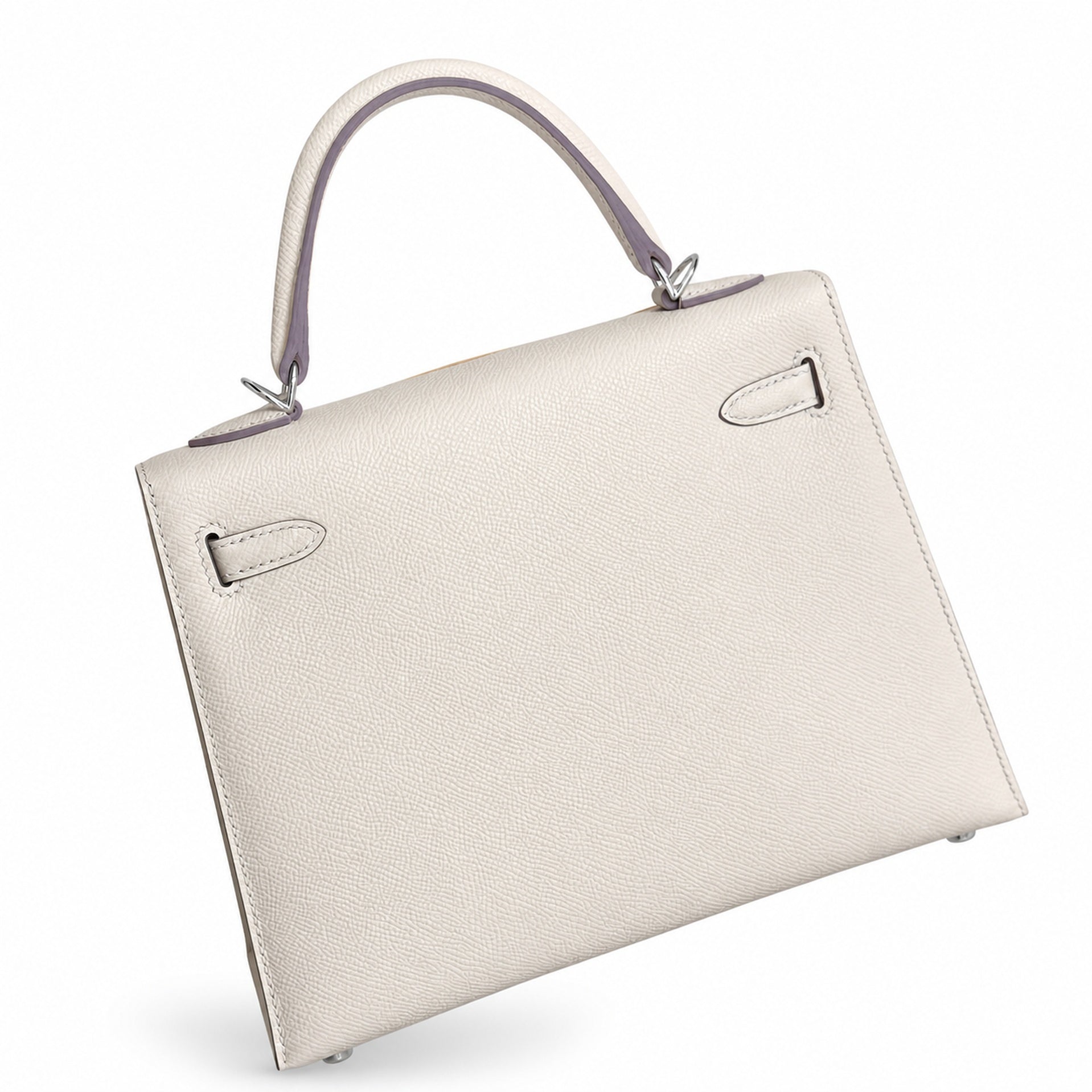 Milkshake white, gold buckle and silver buckle, Kelly 25, imported Epsom