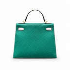 Kelly 28cm Epsom leather U4 Vert Vertigo velvet green with 10 Craie milkshake white top handcraft! Counter quality!