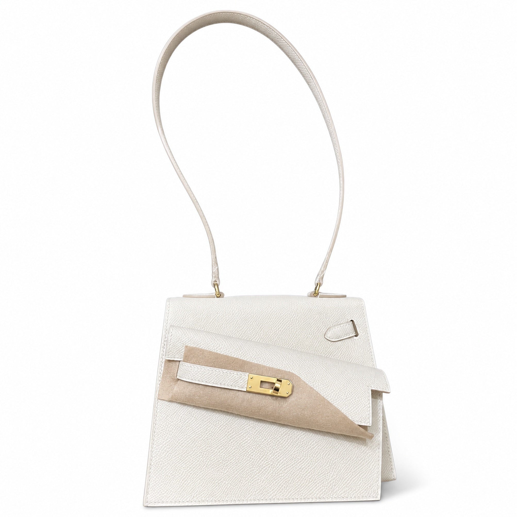 Kelly Desordre 20cm Sellier double-sided Epsom original palm print leather ck10 milkshake white Craie gold buckle GHw top hand sewing