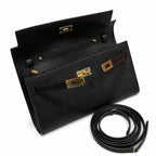 Style: Kelly to go Color: ck89/noir Size: 19*11.5*1.5cm Leather: epsom From France Hardware: gold shoulder crossbody bag, clutch bag, black, cowhide, gold buckle, high-end handmade exclusive customiza