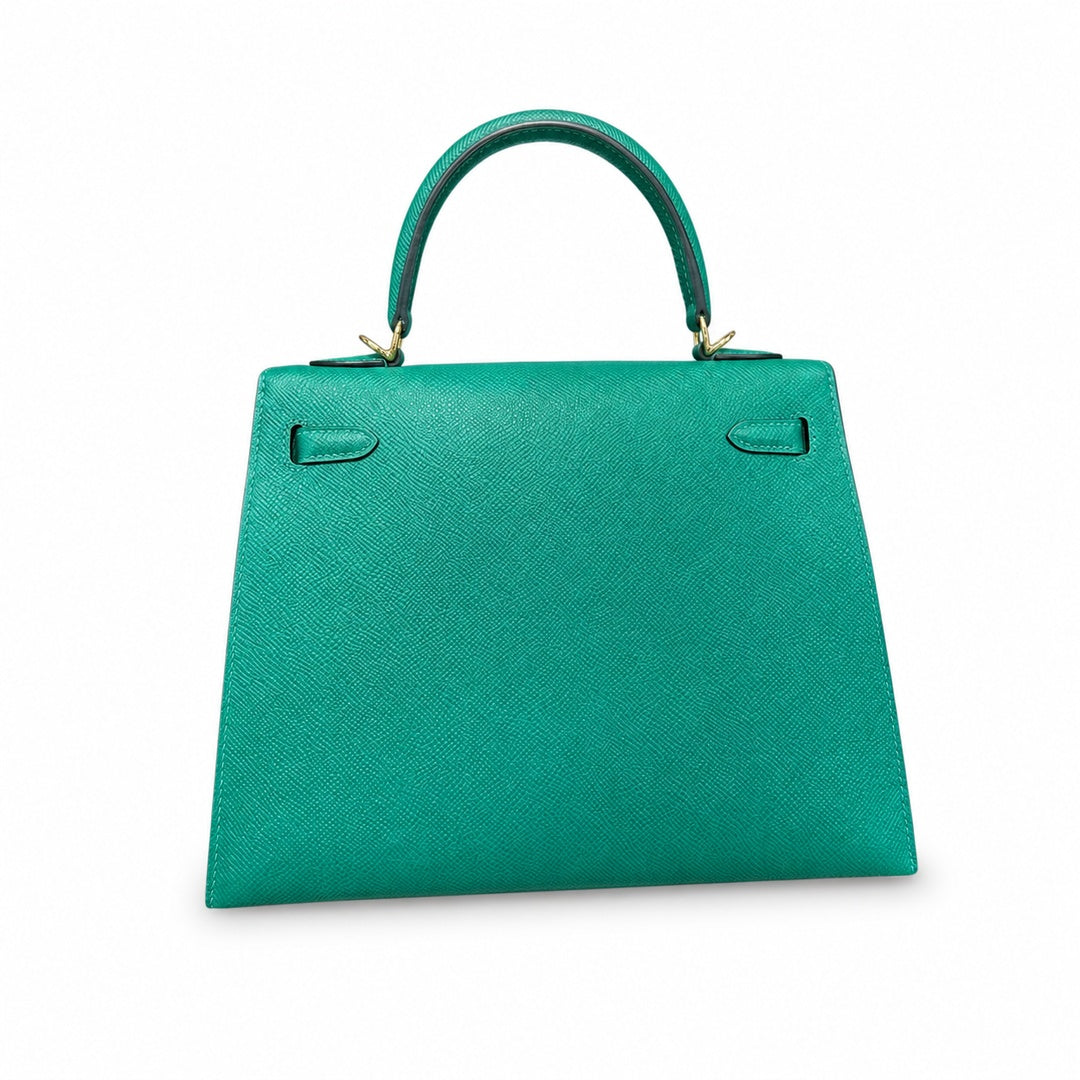 Kelly 25cm Epsom leather U4 Vert Veryigo velvet green top handmade! Counter quality!