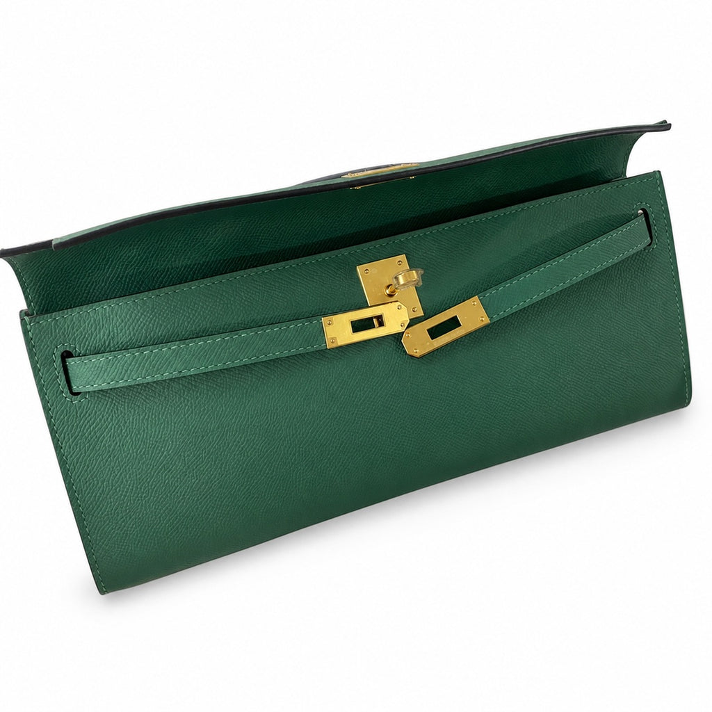 Kelly cut 31 clutch epsom malachite green gold buckle ready stock