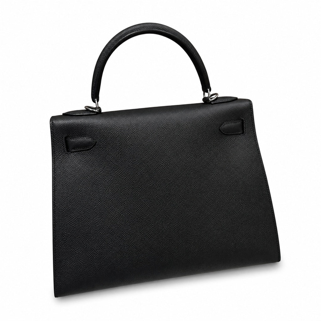 kelly32cm, ck89/Black, Epsom, sliver, all handmade‼ ️Kelly 32cm, black, palm print, silver buckle, high-end handmade exclusive customization‼ ️Purely hand-made nails, hand-engraved hardware, fine stee