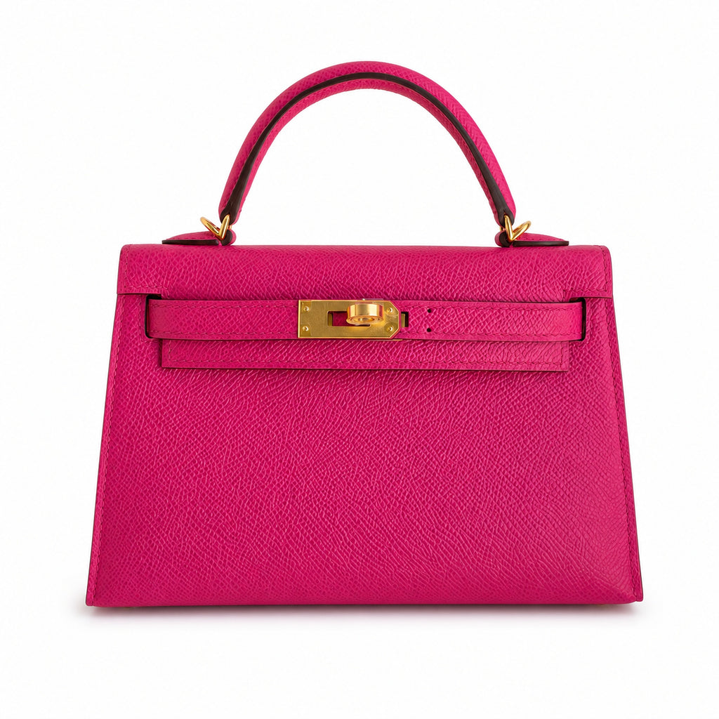 Ready stock: Fully hand-stitched 👉Second generation Mini Kelly 19cm imported Epsom leather pink gold buckle