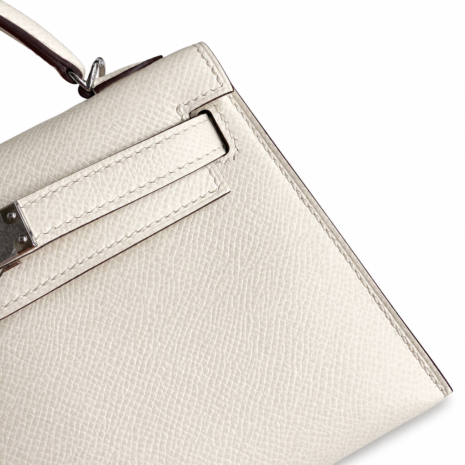 Fully hand-sewn👉Second generation Mini Kelly 19cm imported Epsom leather cream white silver buckle